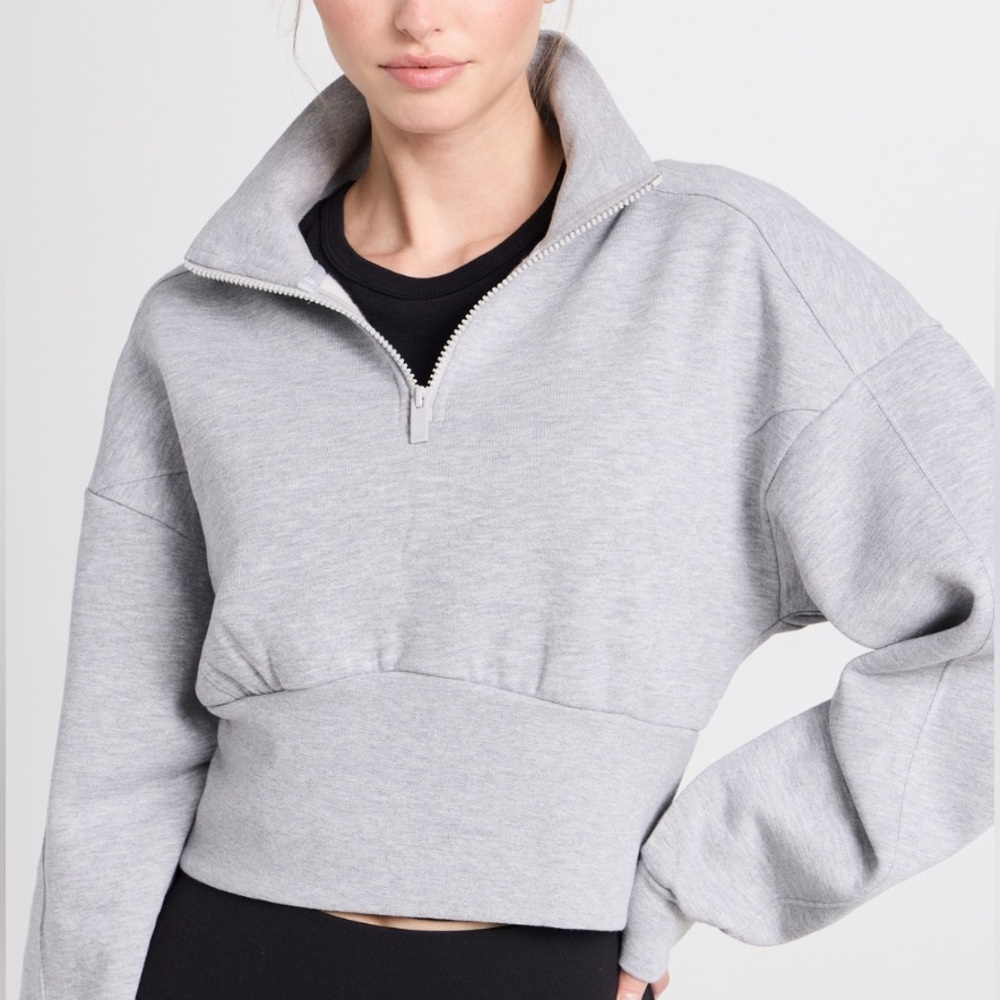 ALO Cropped Quarter Zip Pullover – Gray – Size XS